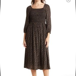 Daniel Rainn Square Neck Smocked Midi Dress